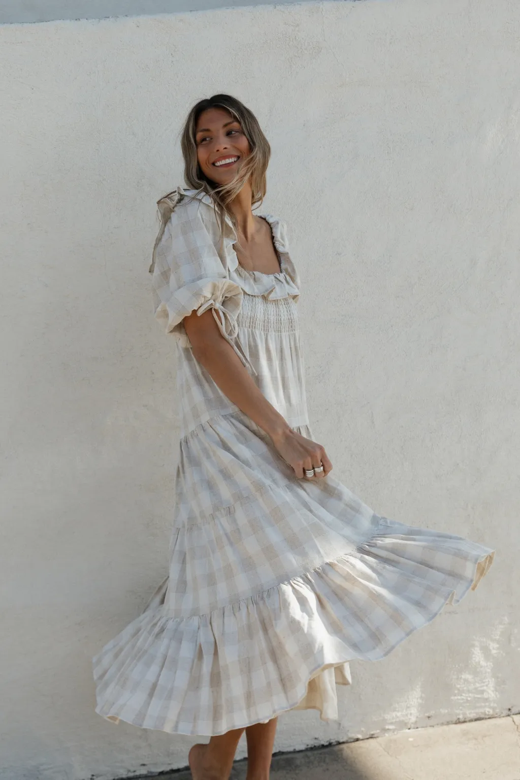 Clea Dress in Natural Plaid - Bump Friendly