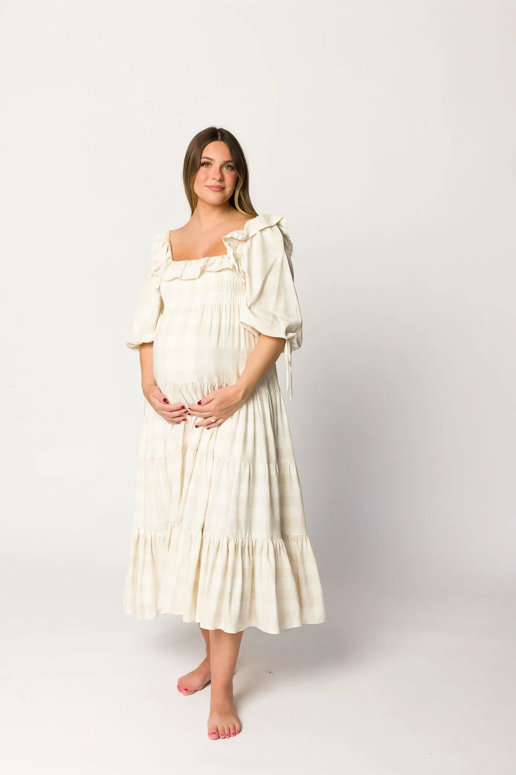 Clea Dress in Natural Plaid - Bump Friendly