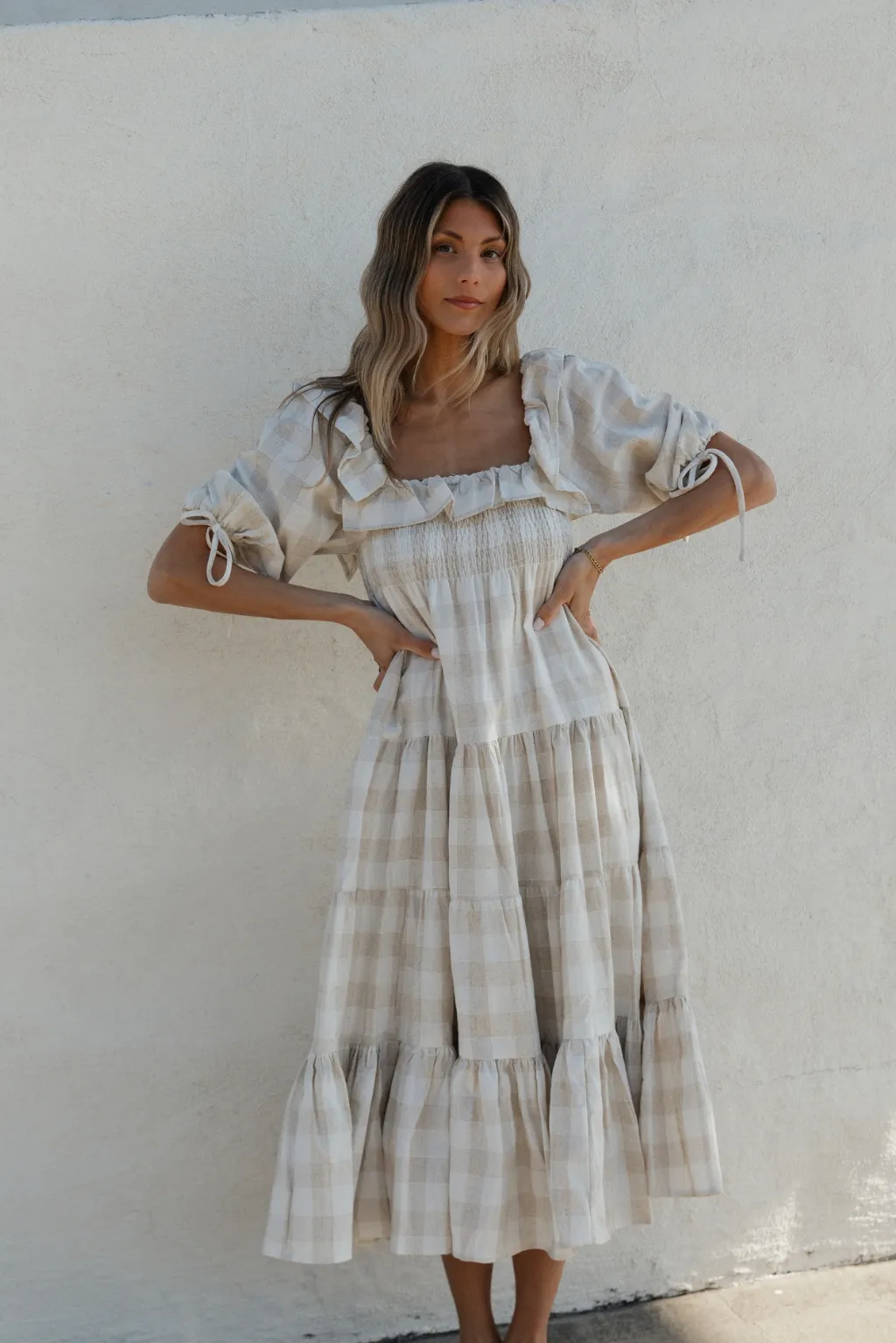 Clea Dress in Natural Plaid - Bump Friendly