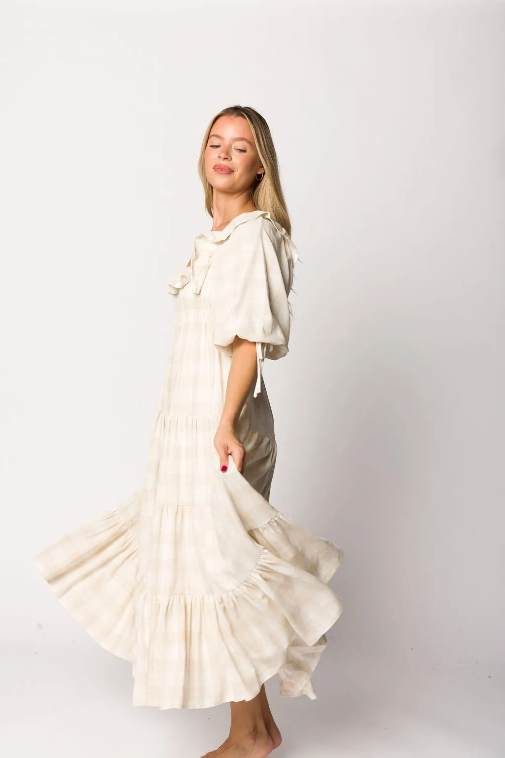 Clea Dress in Natural Plaid - Bump Friendly