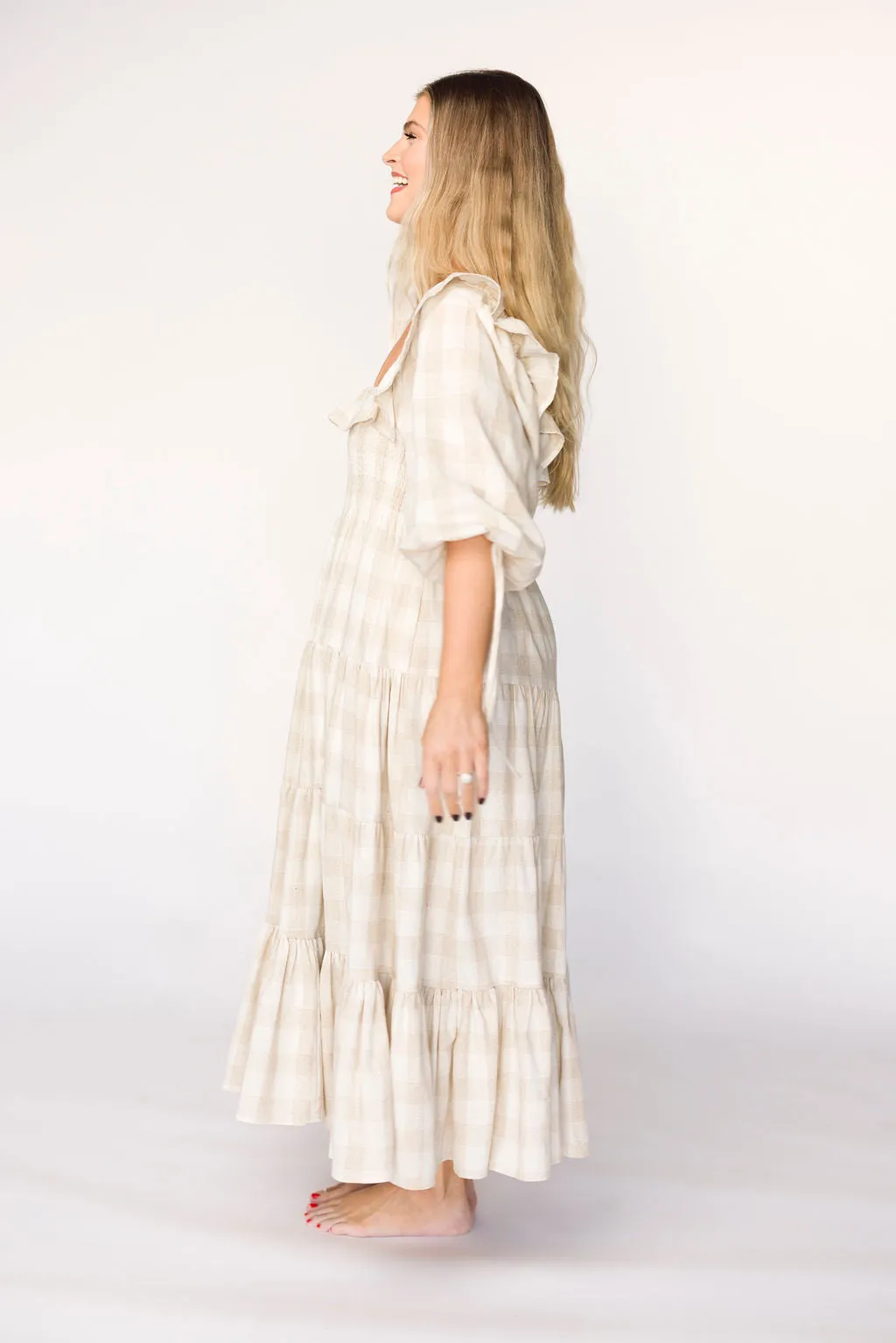 Clea Dress in Natural Plaid - Bump Friendly