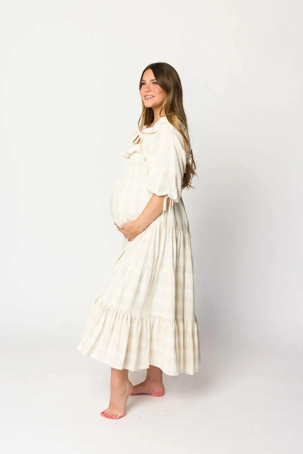 Clea Dress in Natural Plaid - Bump Friendly