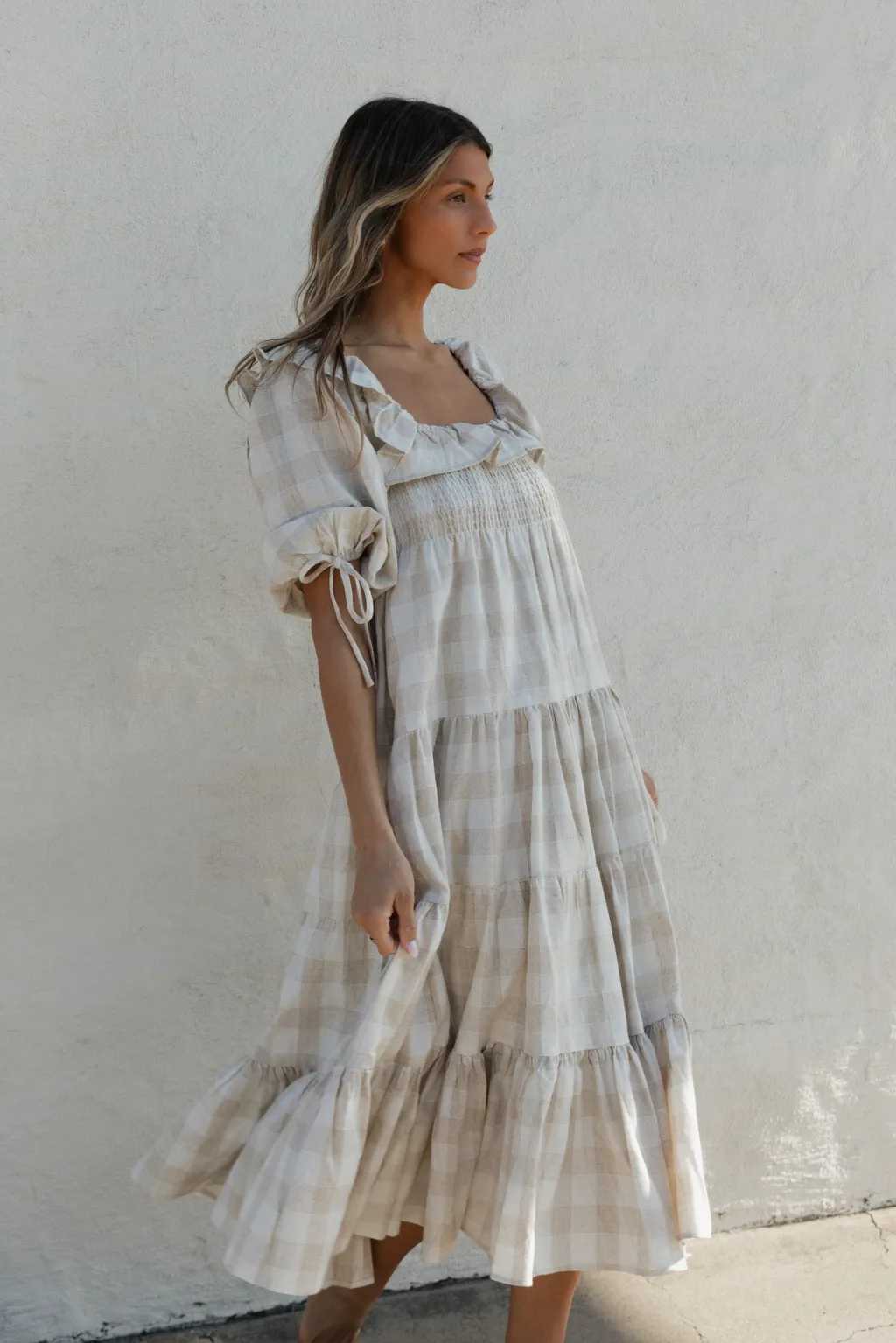 Clea Dress in Natural Plaid - Bump Friendly