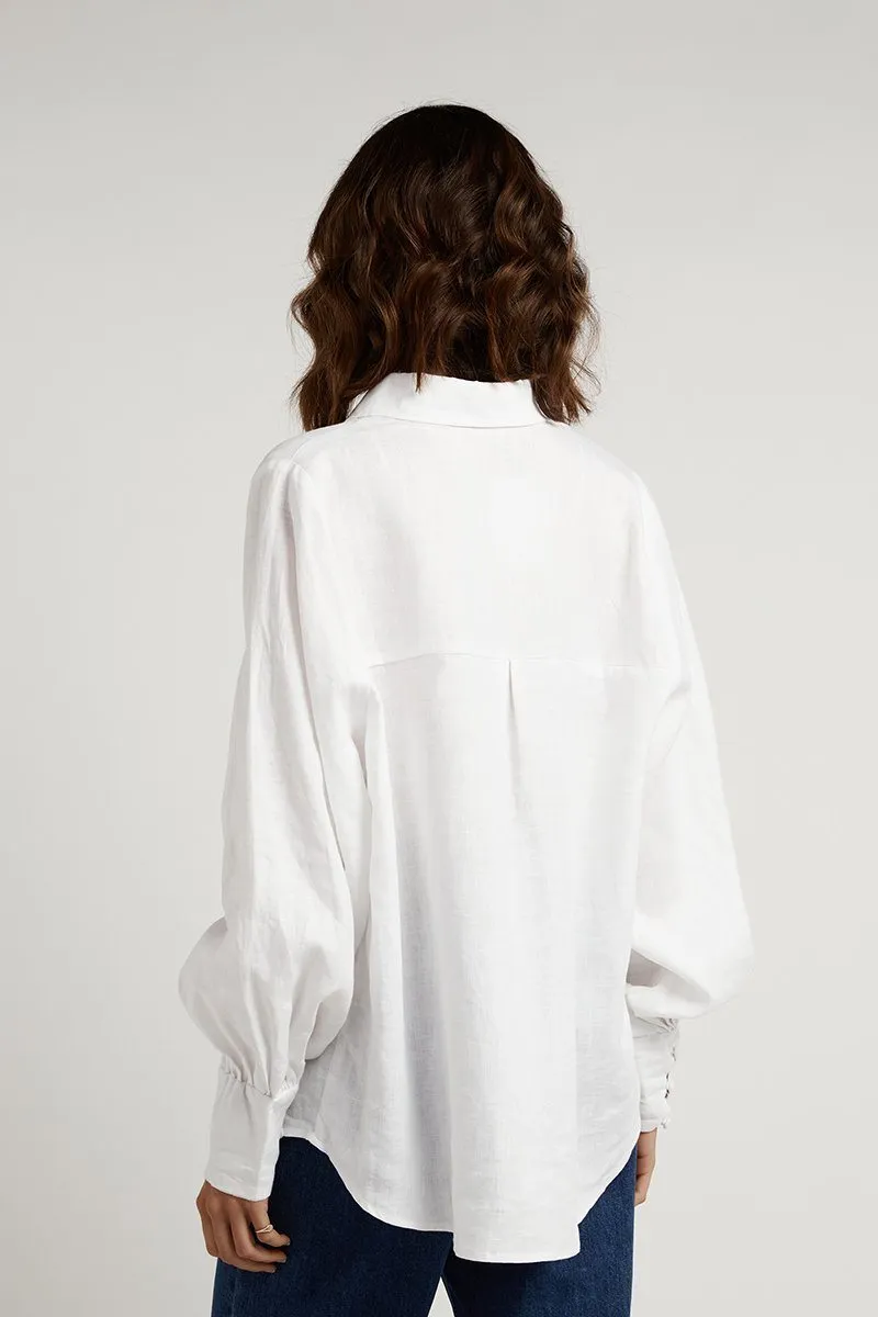 CLOE WHITE LINEN SLEEVE SHIRT