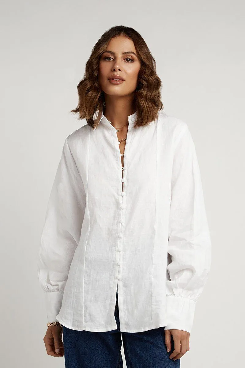CLOE WHITE LINEN SLEEVE SHIRT