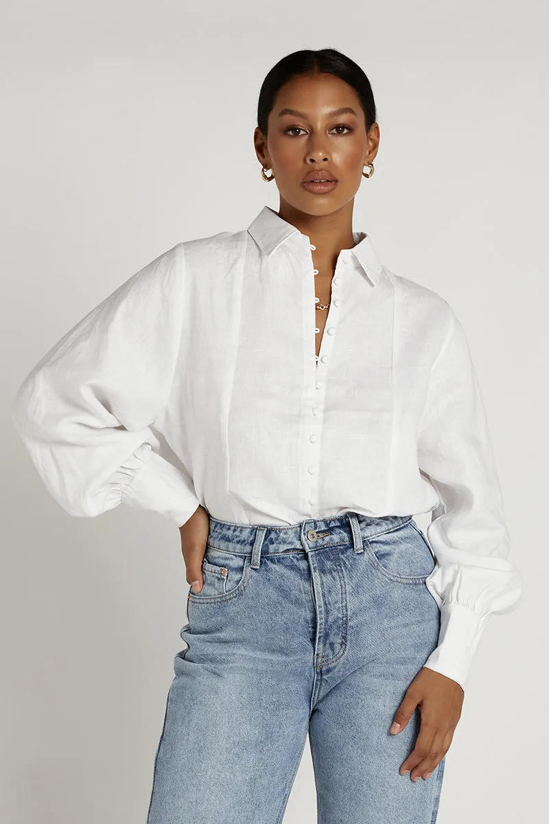 CLOE WHITE LINEN SLEEVE SHIRT