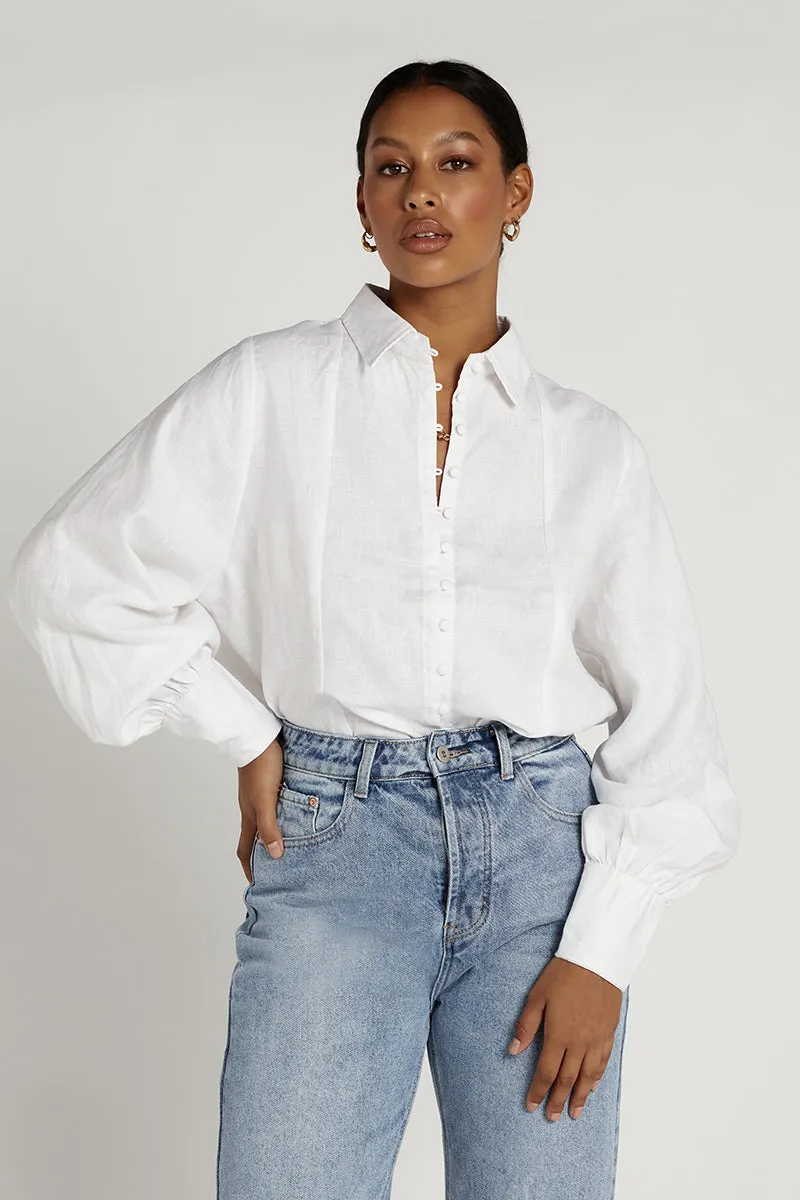 CLOE WHITE LINEN SLEEVE SHIRT