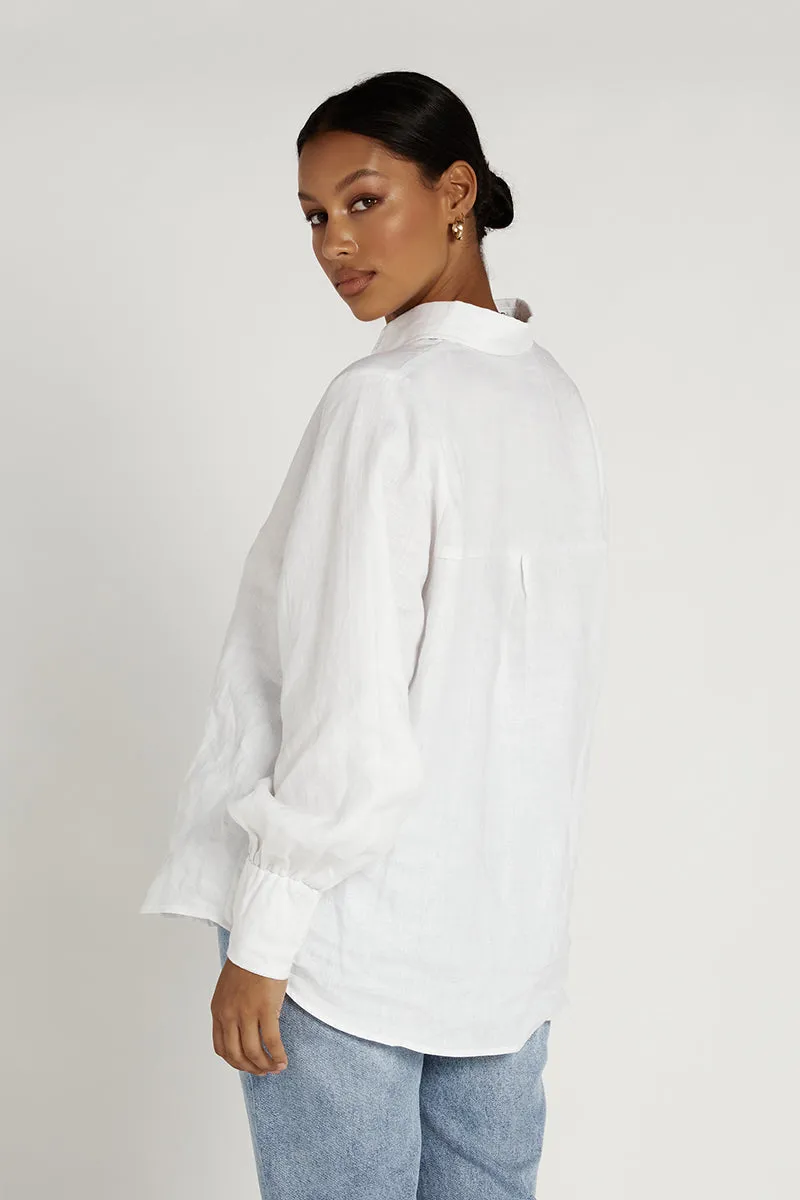 CLOE WHITE LINEN SLEEVE SHIRT