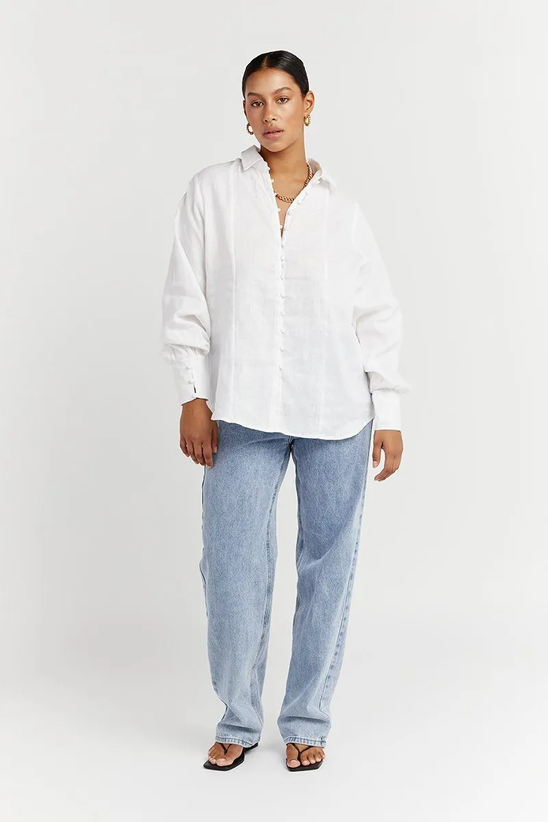 CLOE WHITE LINEN SLEEVE SHIRT