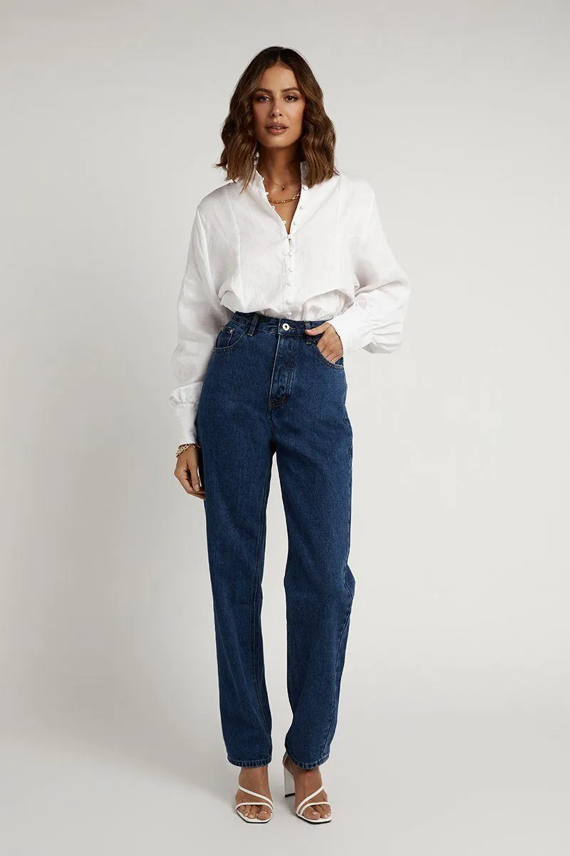 CLOE WHITE LINEN SLEEVE SHIRT