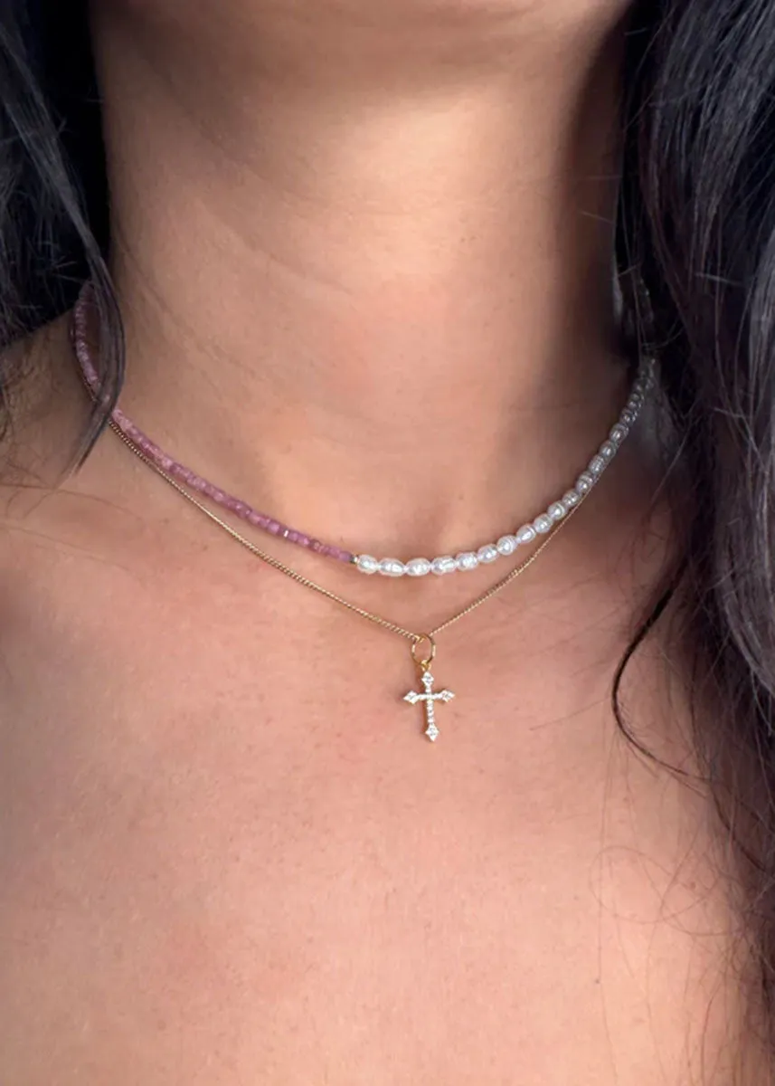 Coraline Beaded Necklace - Pink Tourmaline