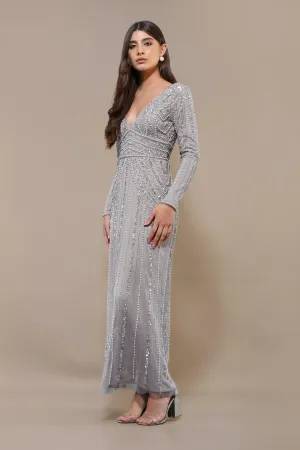 Cordelia Embellished Maxi Dress in Light Grey