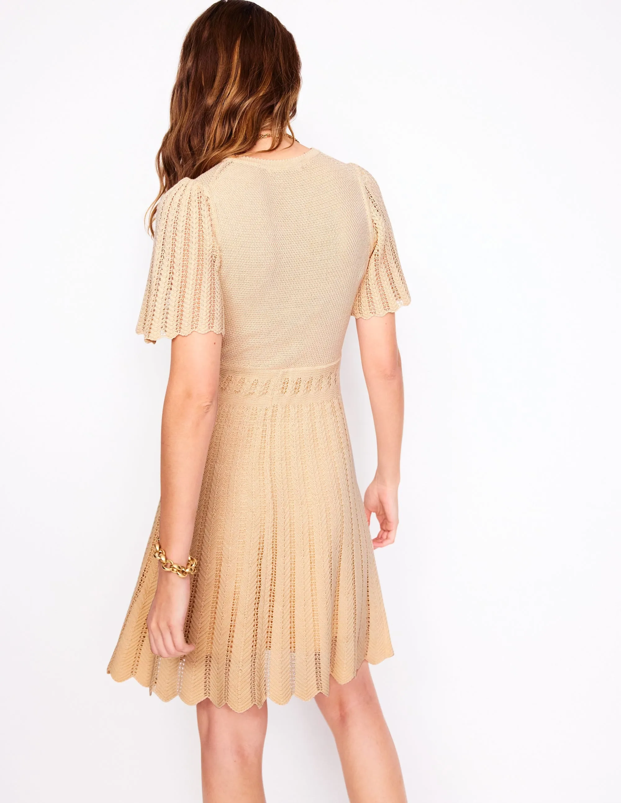 Cotton Stitch Crew Dress-Ivory