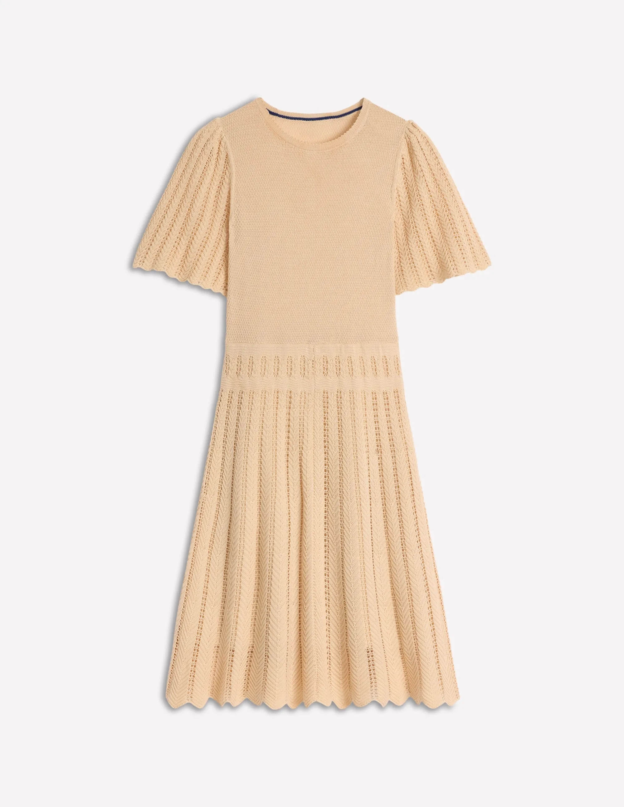Cotton Stitch Crew Dress-Ivory