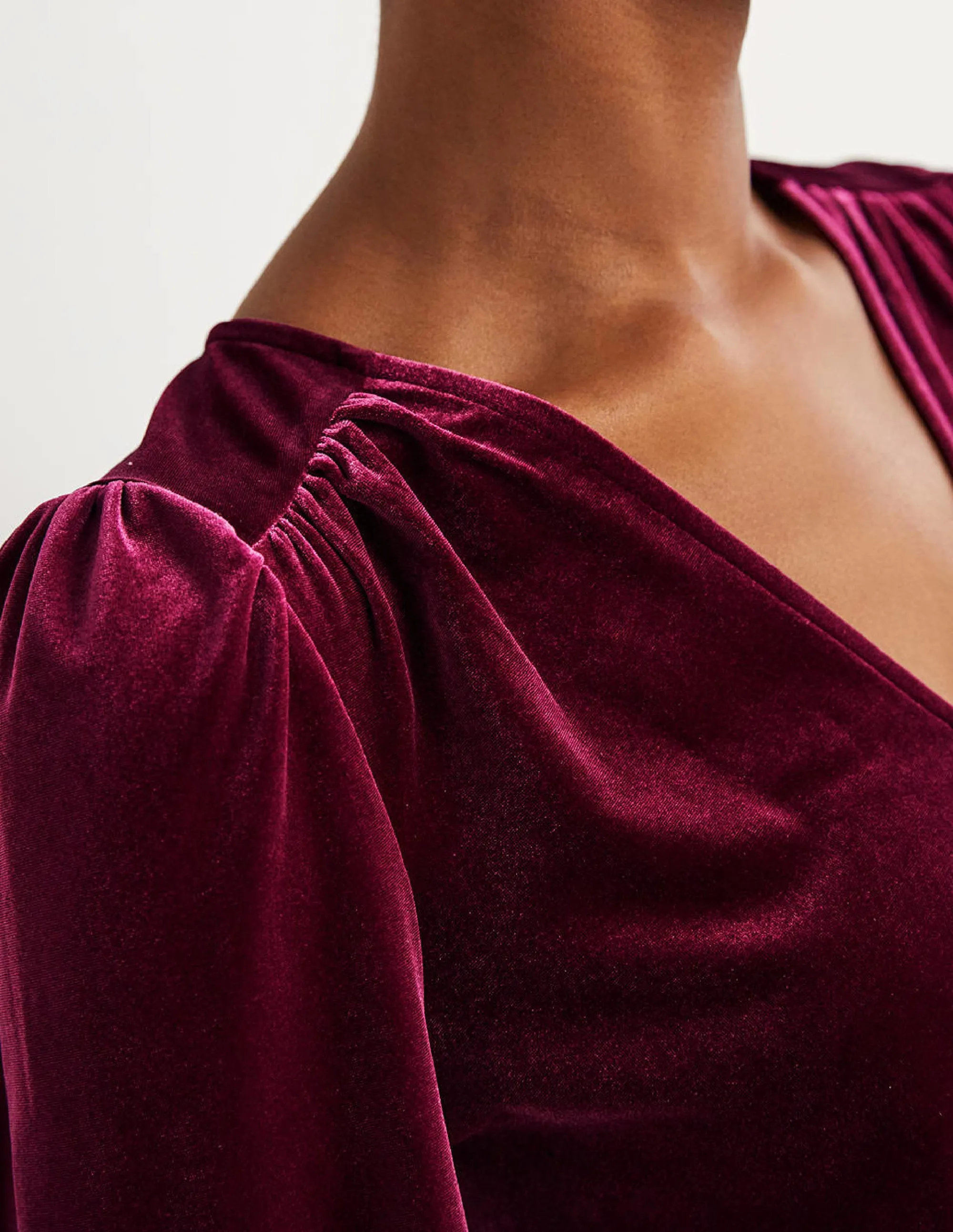 Cropped Velvet Blouson Top-Mulled Wine Purple