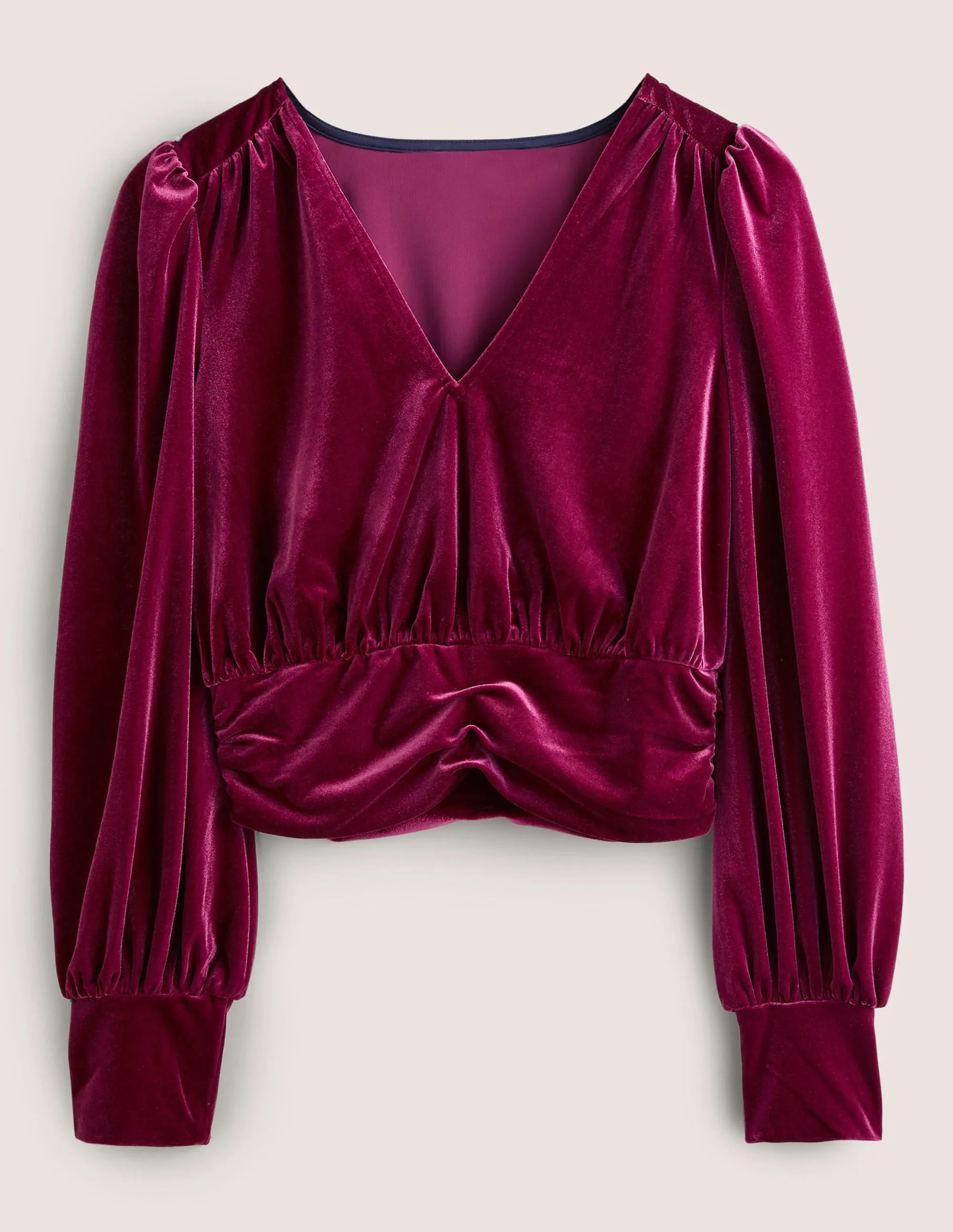 Cropped Velvet Blouson Top-Mulled Wine Purple