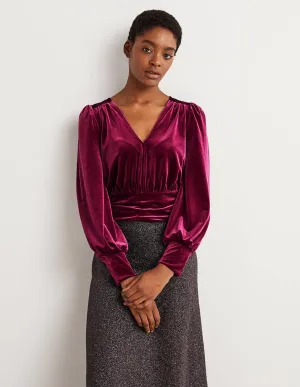 Cropped Velvet Blouson Top-Mulled Wine Purple