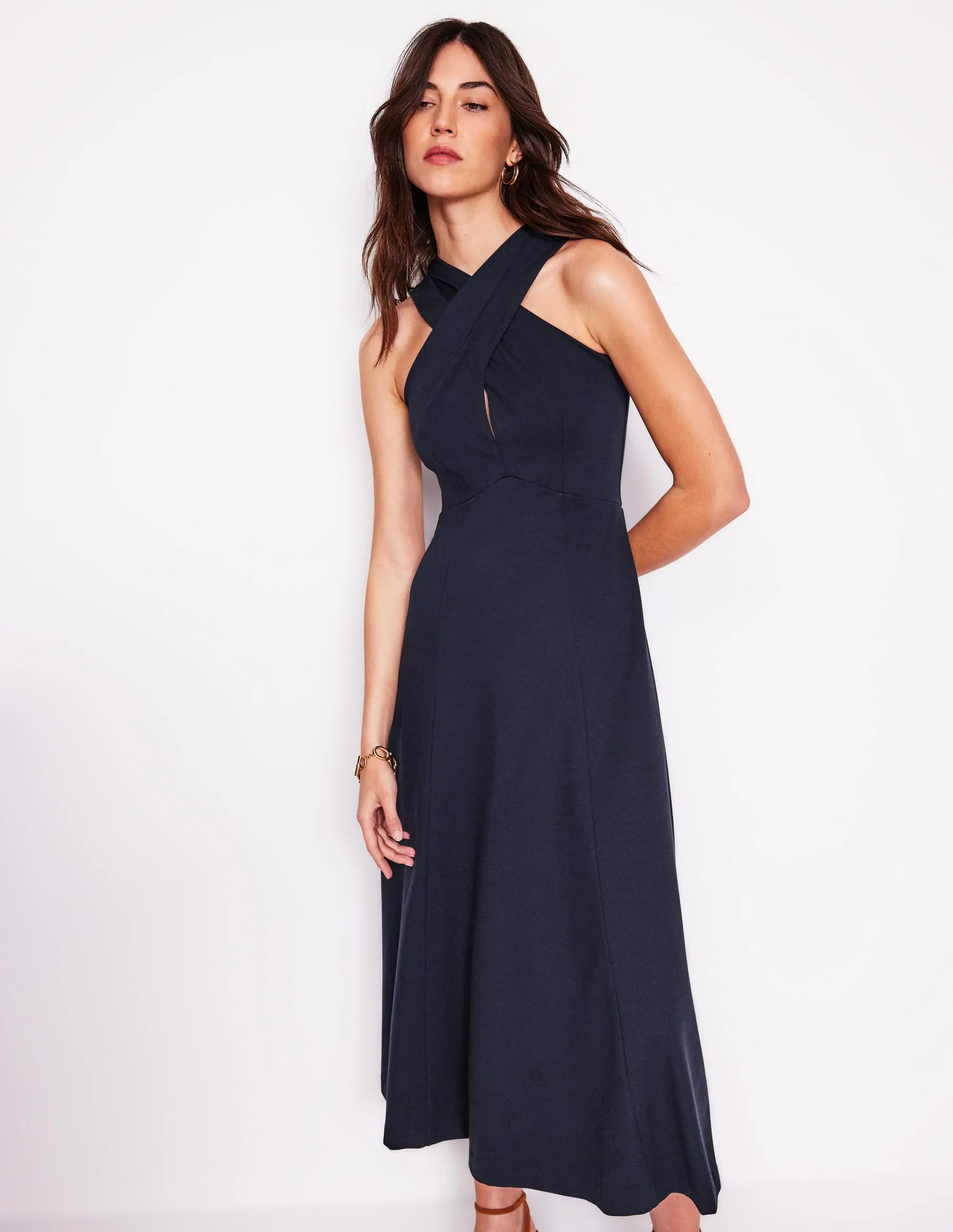 Cross Front Ponte Dress-Navy