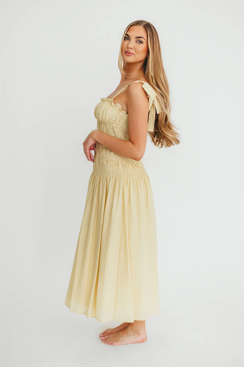 Della Adjustable Tie Midi Dress in Yellow