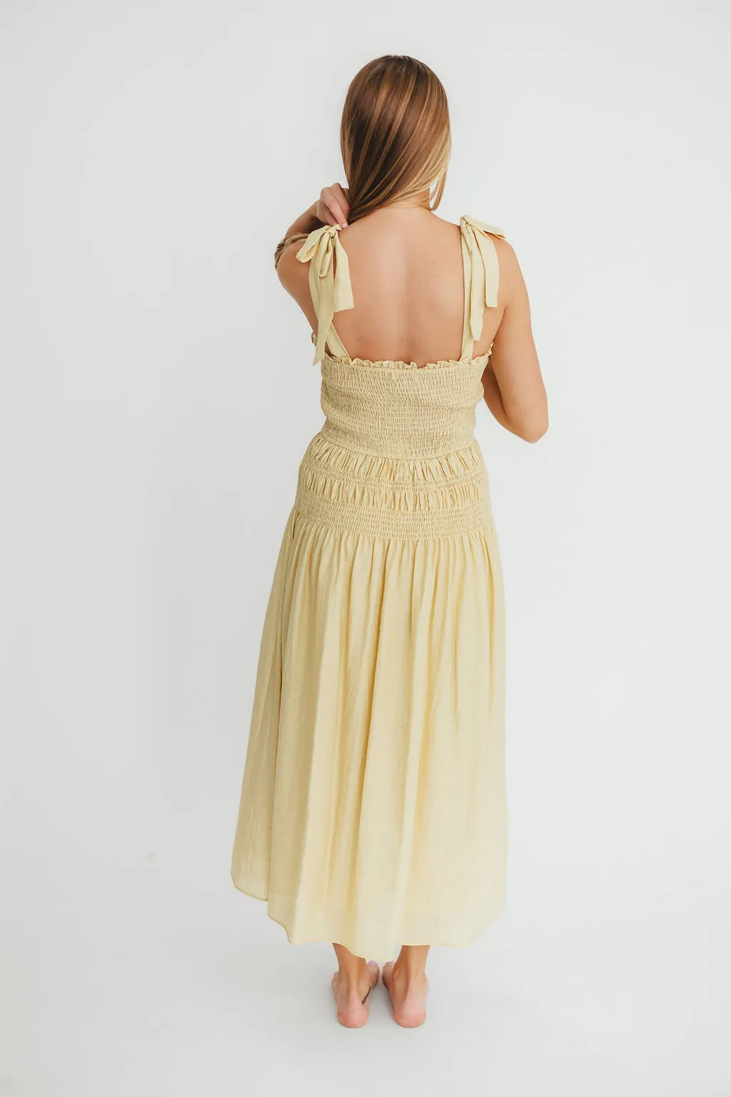 Della Adjustable Tie Midi Dress in Yellow