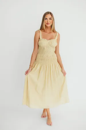 Della Adjustable Tie Midi Dress in Yellow