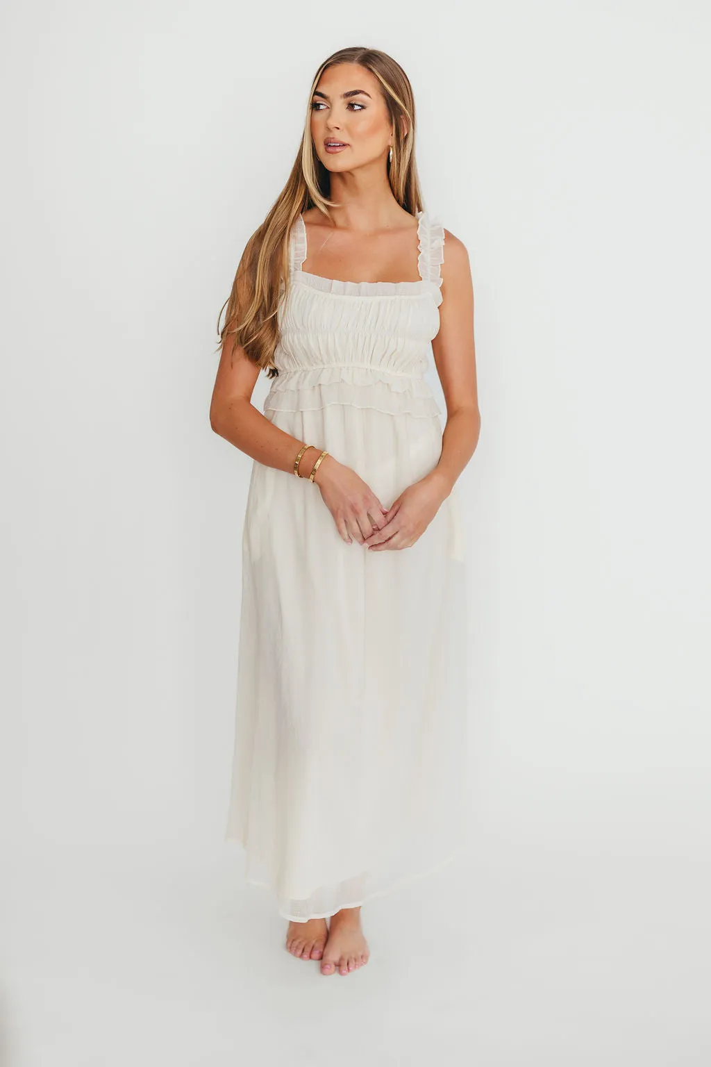 Demi Ruffle Midi Dress in Ecru