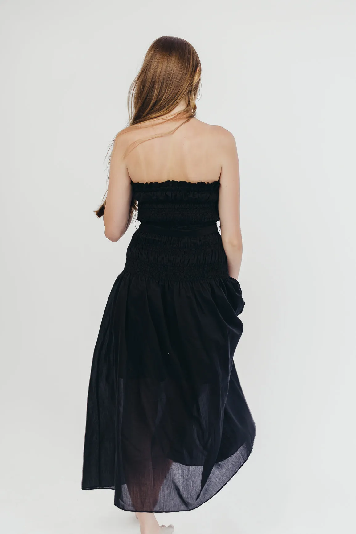 Devin Strapless Midi Dress with Sash in Black