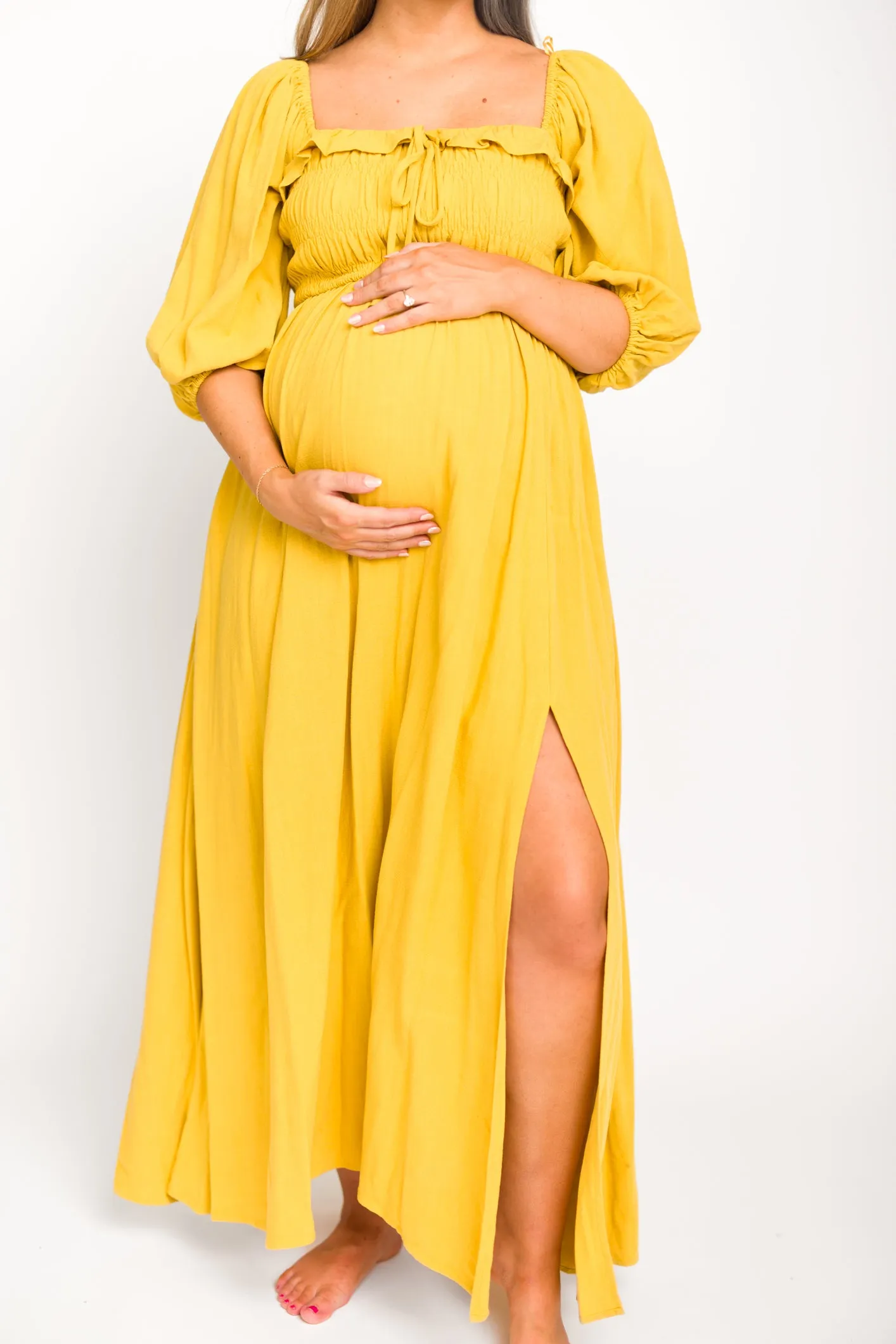 Devon Smocked Maxi Dress in Mustard - Bump Friendly