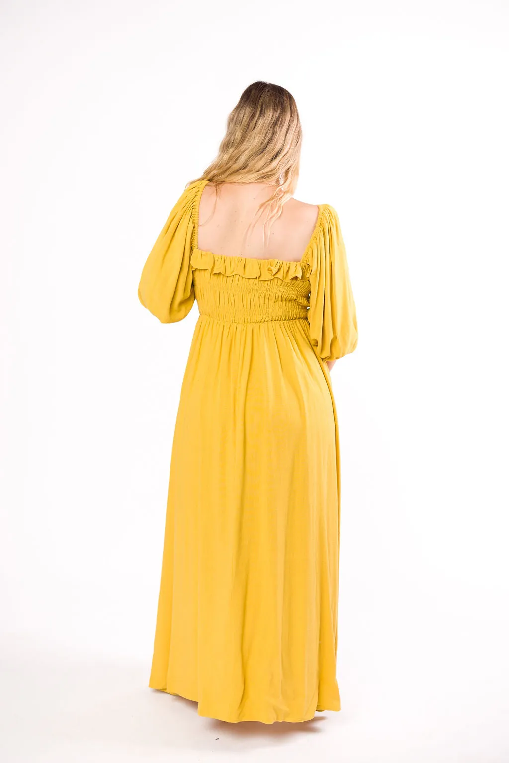 Devon Smocked Maxi Dress in Mustard - Bump Friendly