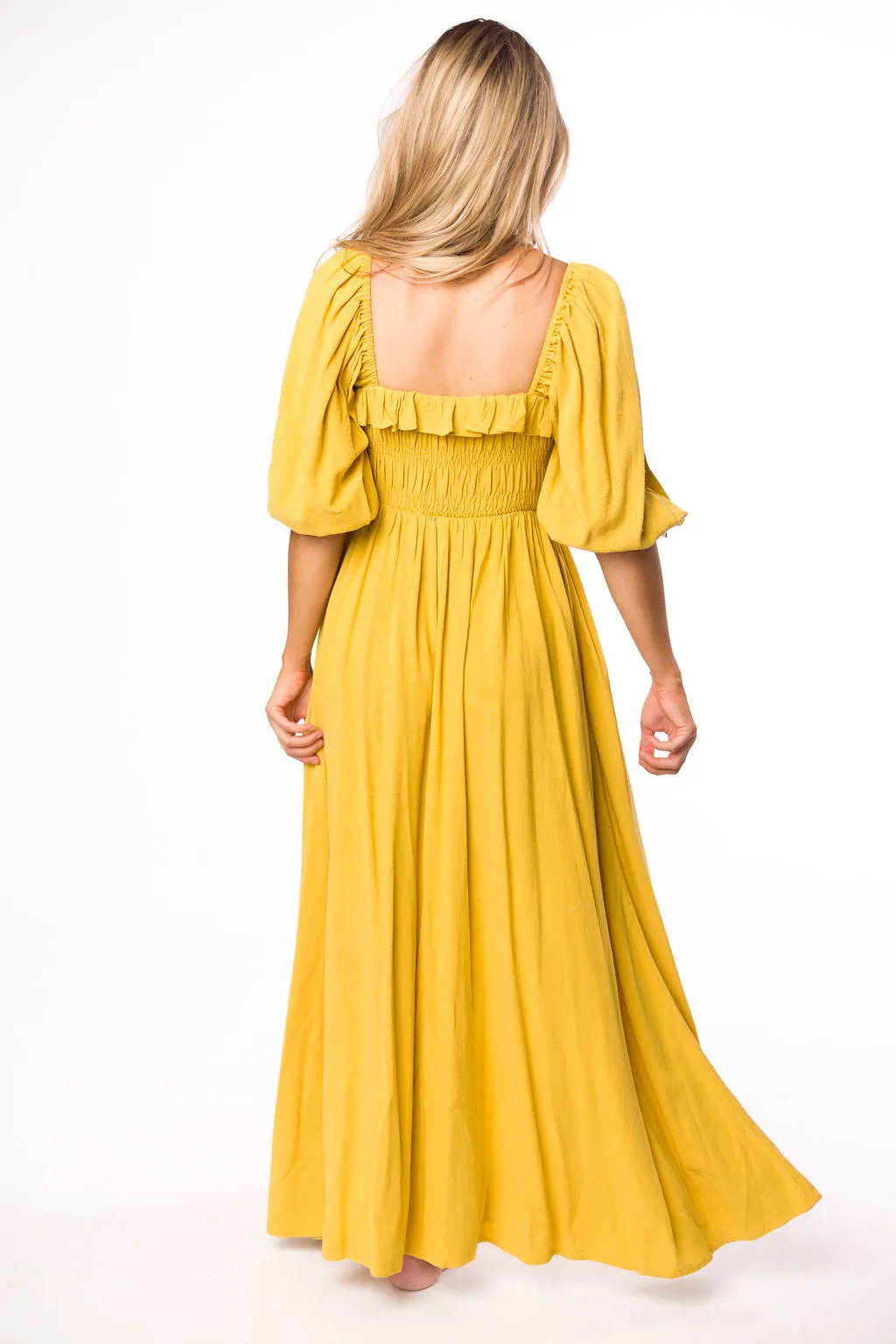 Devon Smocked Maxi Dress in Mustard - Bump Friendly