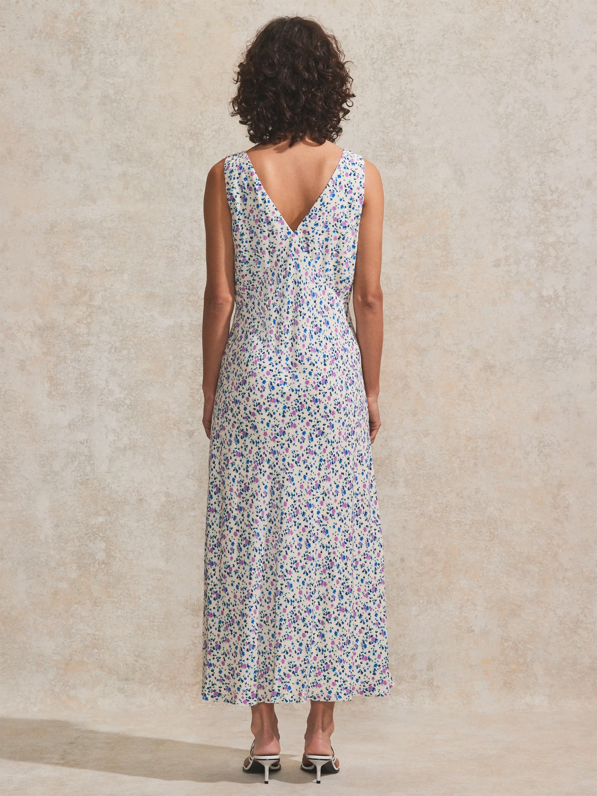 Ditsy-Print V-Neck Midi Dress