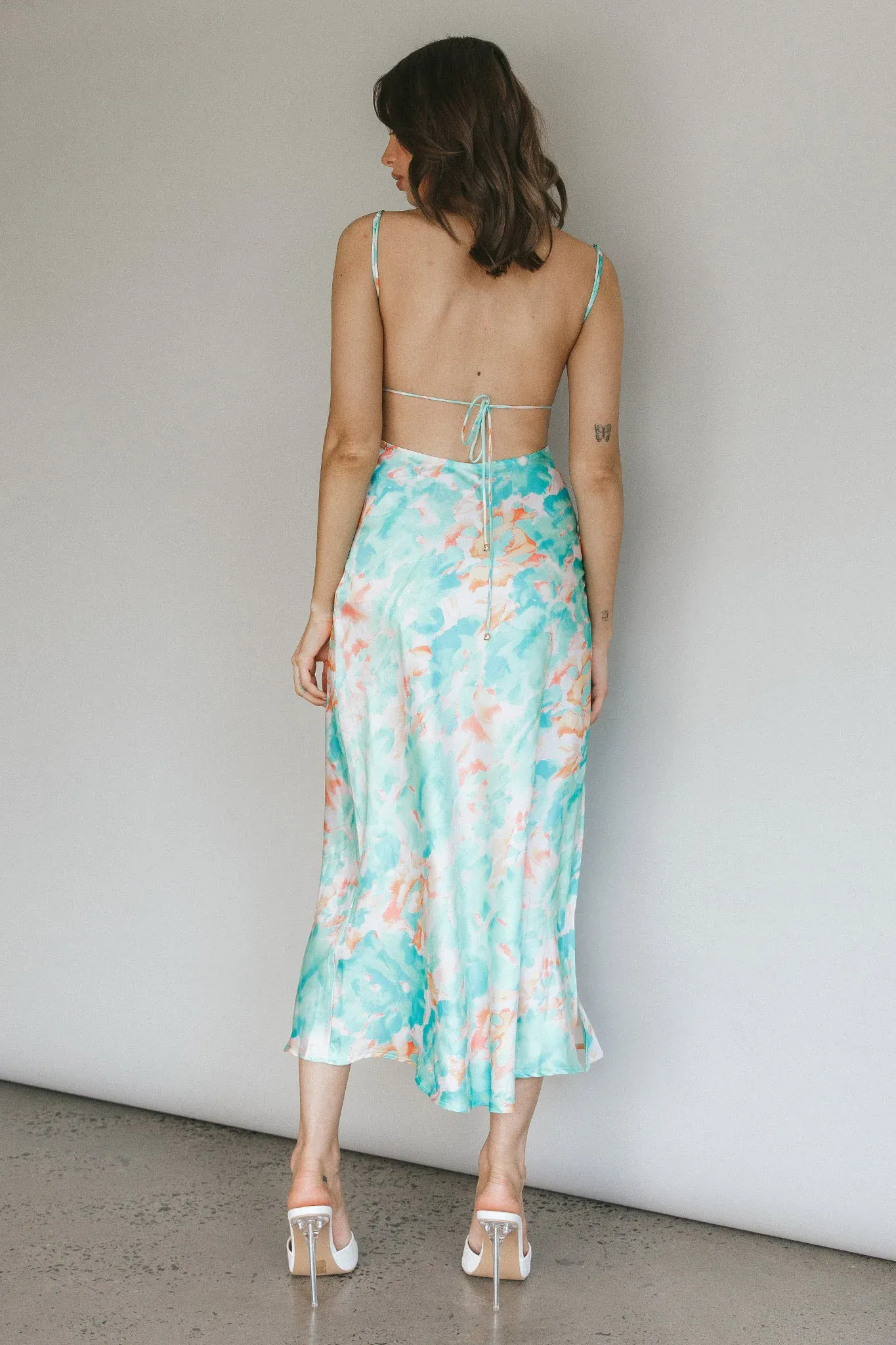 Dolce Life Low Back Midi Dress Floral Green