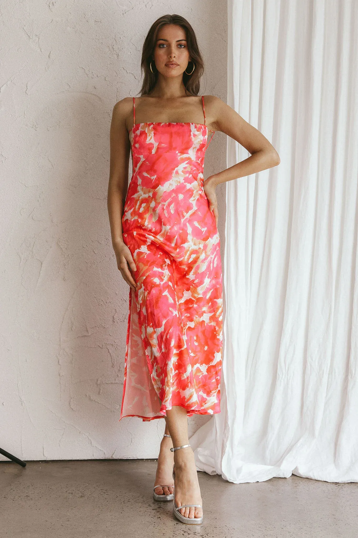 Dolce Life Low Back Midi Dress Floral Pink