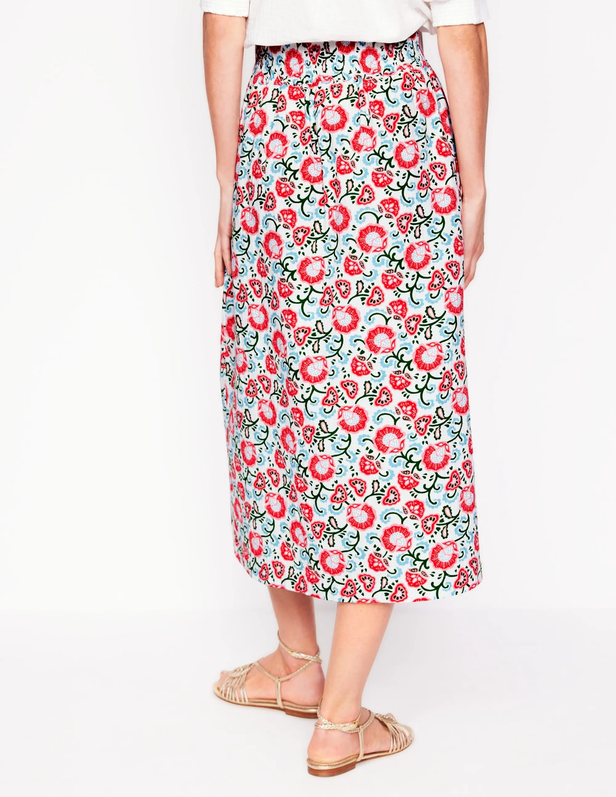Double Cloth Smocked Skirt-Ivory. Garden Vine