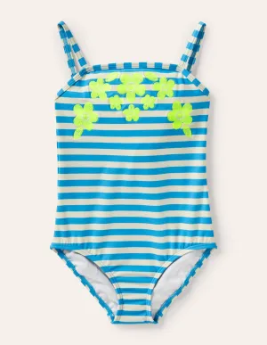 Embroidered Swimsuit-Malibu Blue Stripe