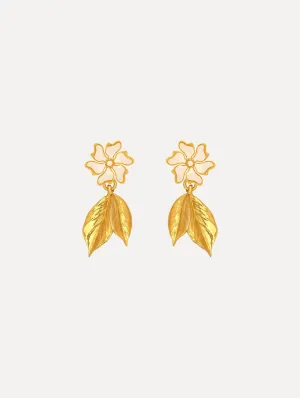 Enamel Cherry Blossom Leaf Earrings