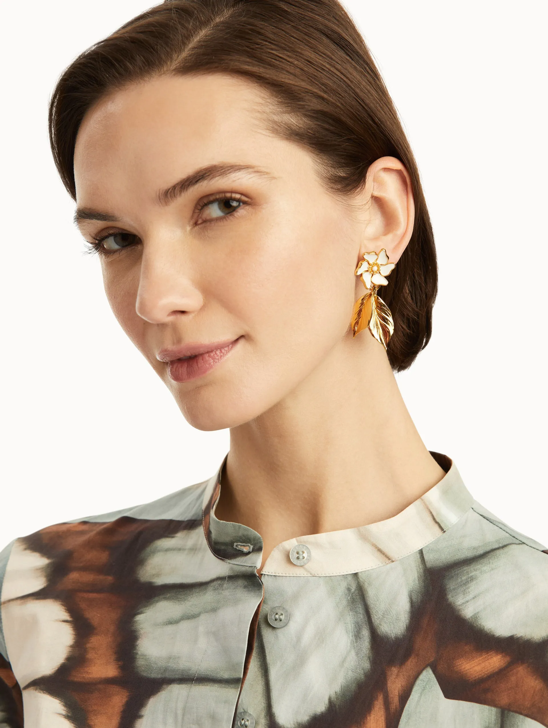 Enamel Cherry Blossom Leaf Earrings
