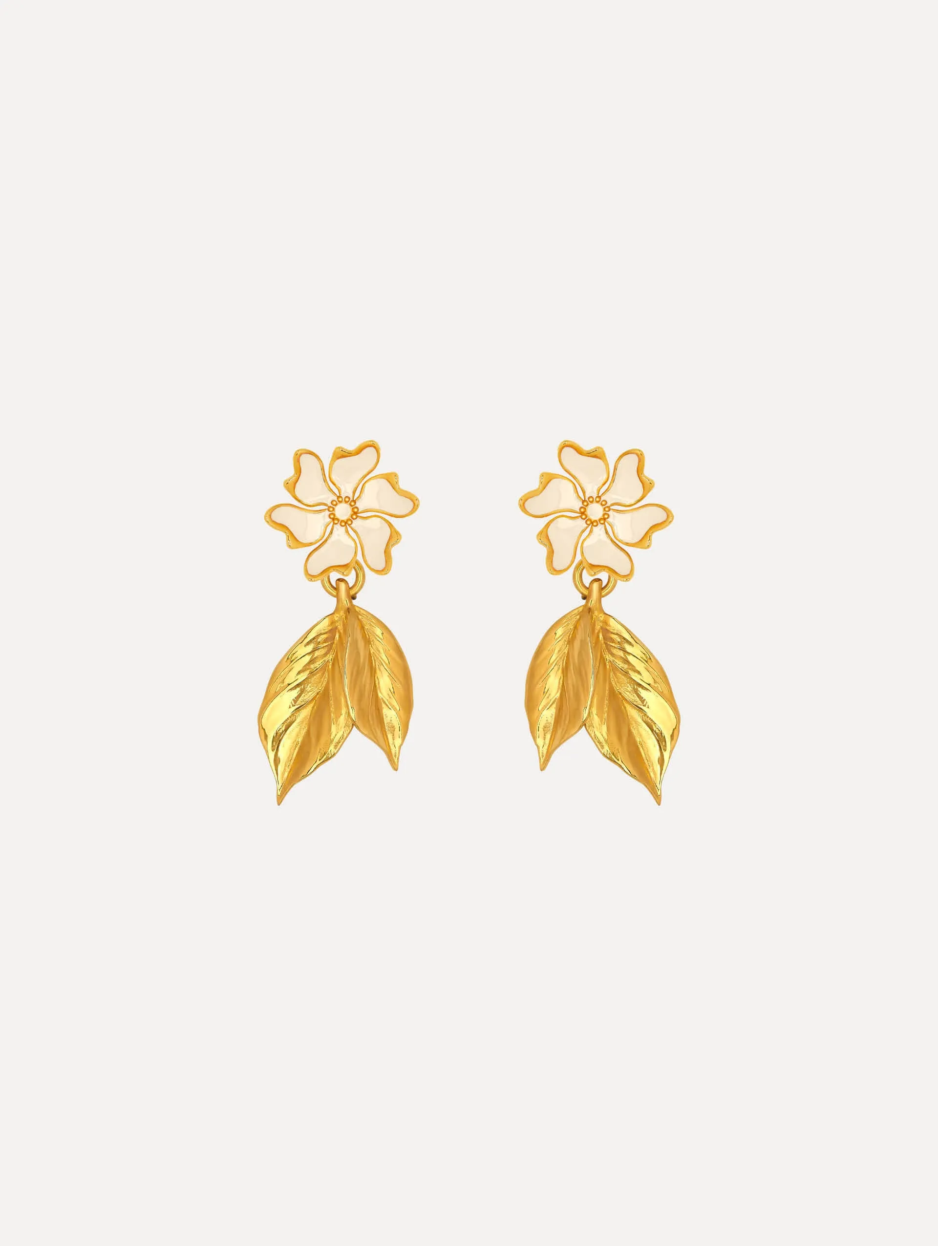 Enamel Cherry Blossom Leaf Earrings