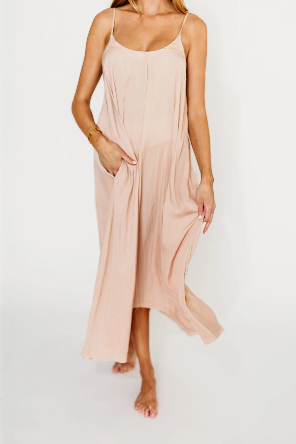Ensley Satin Tent Maxi Dress in Pink Clay