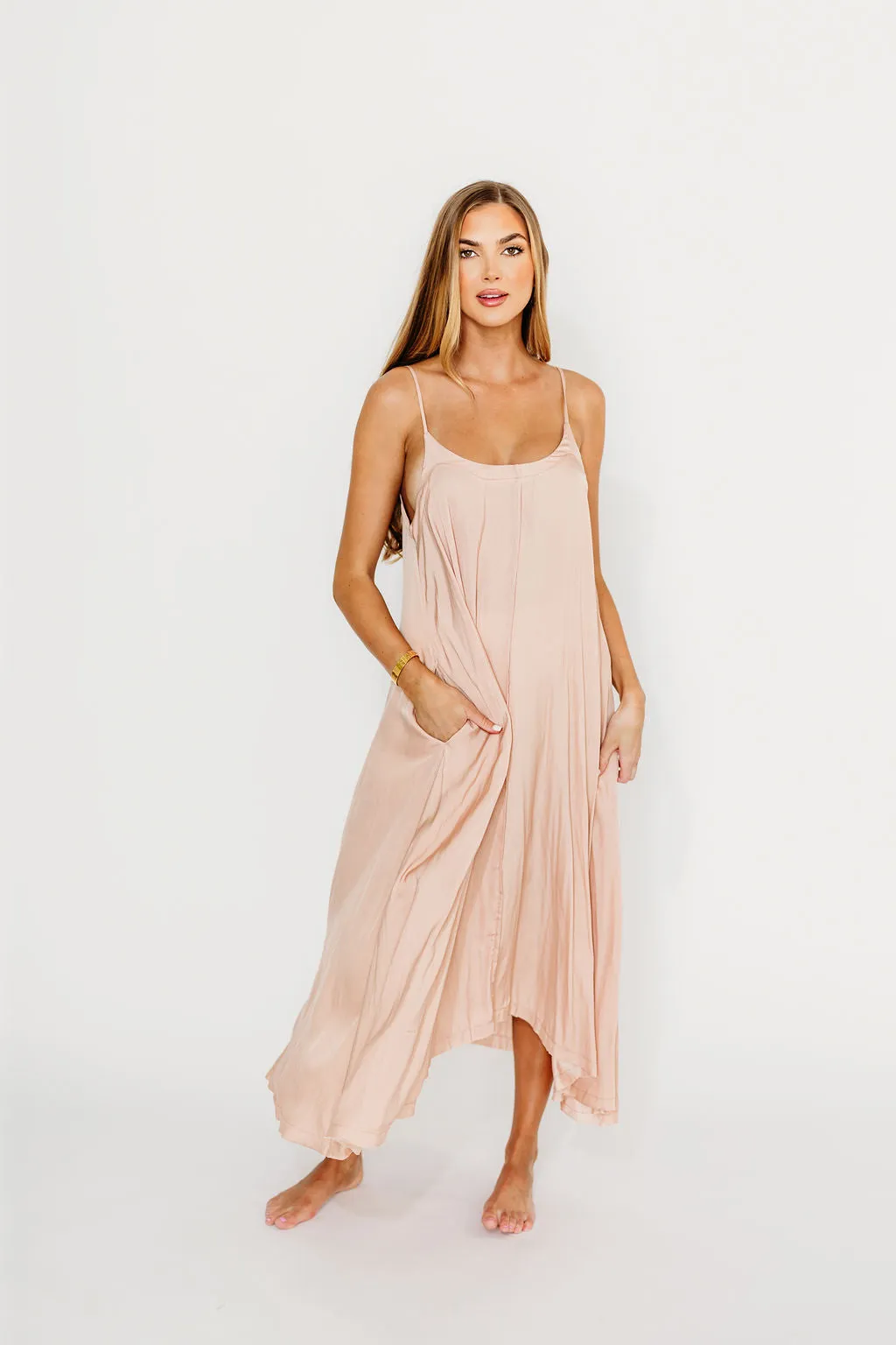 Ensley Satin Tent Maxi Dress in Pink Clay