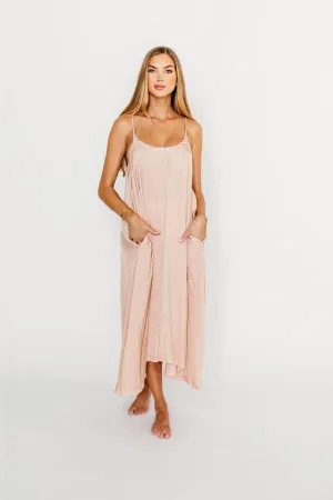 Ensley Satin Tent Maxi Dress in Pink Clay