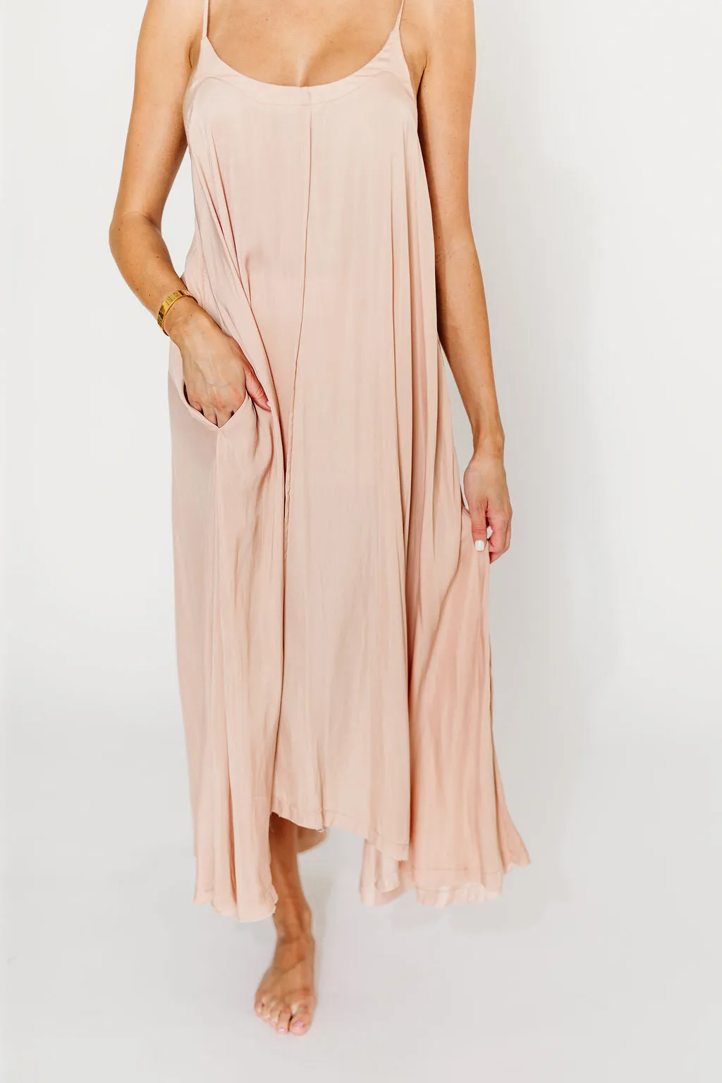 Ensley Satin Tent Maxi Dress in Pink Clay