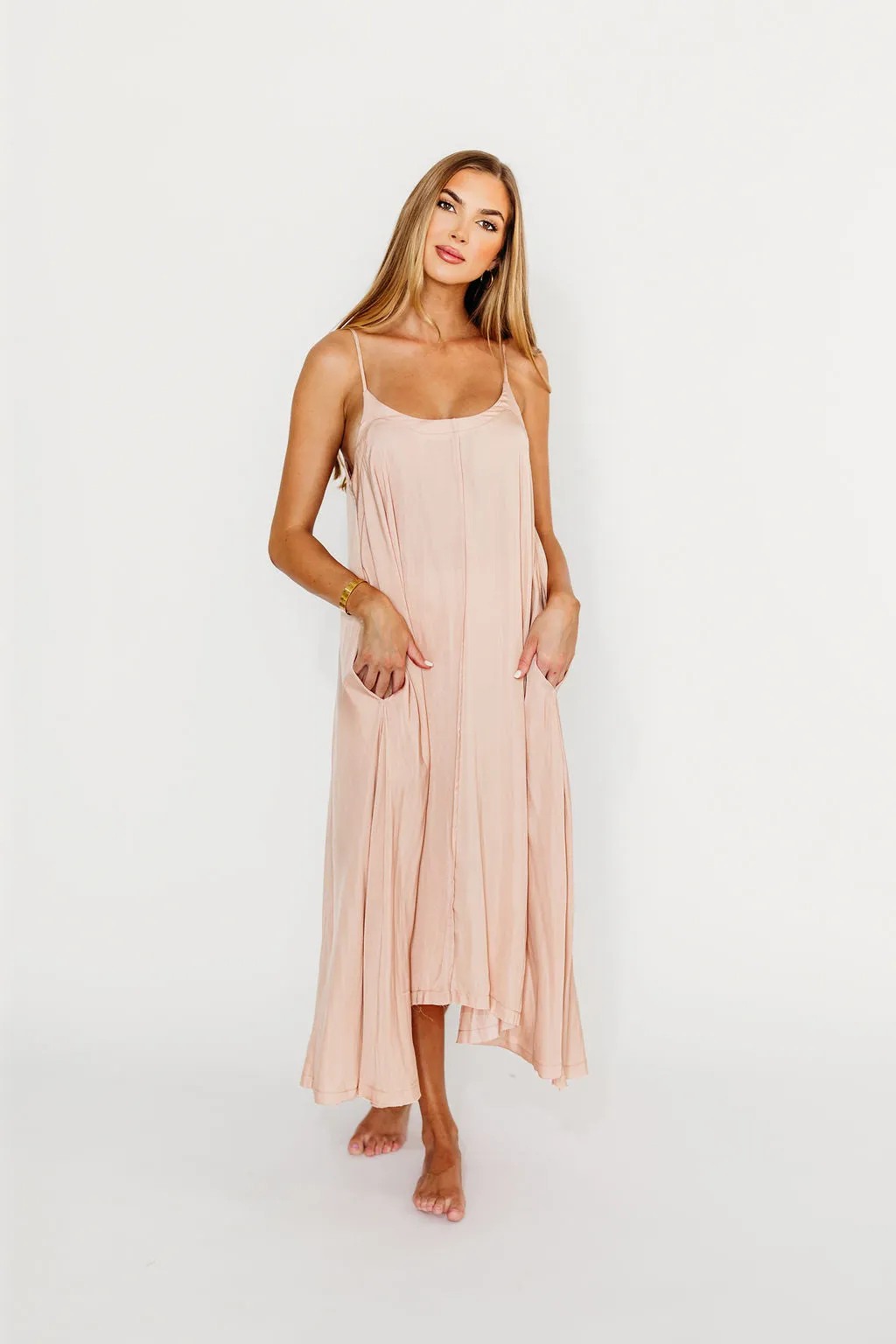 Ensley Satin Tent Maxi Dress in Pink Clay
