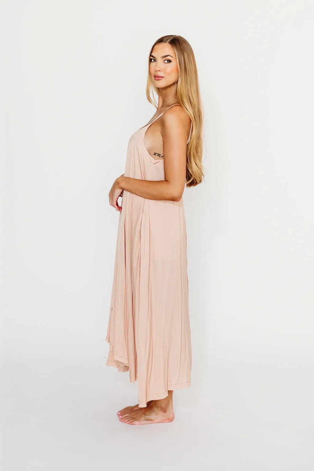 Ensley Satin Tent Maxi Dress in Pink Clay
