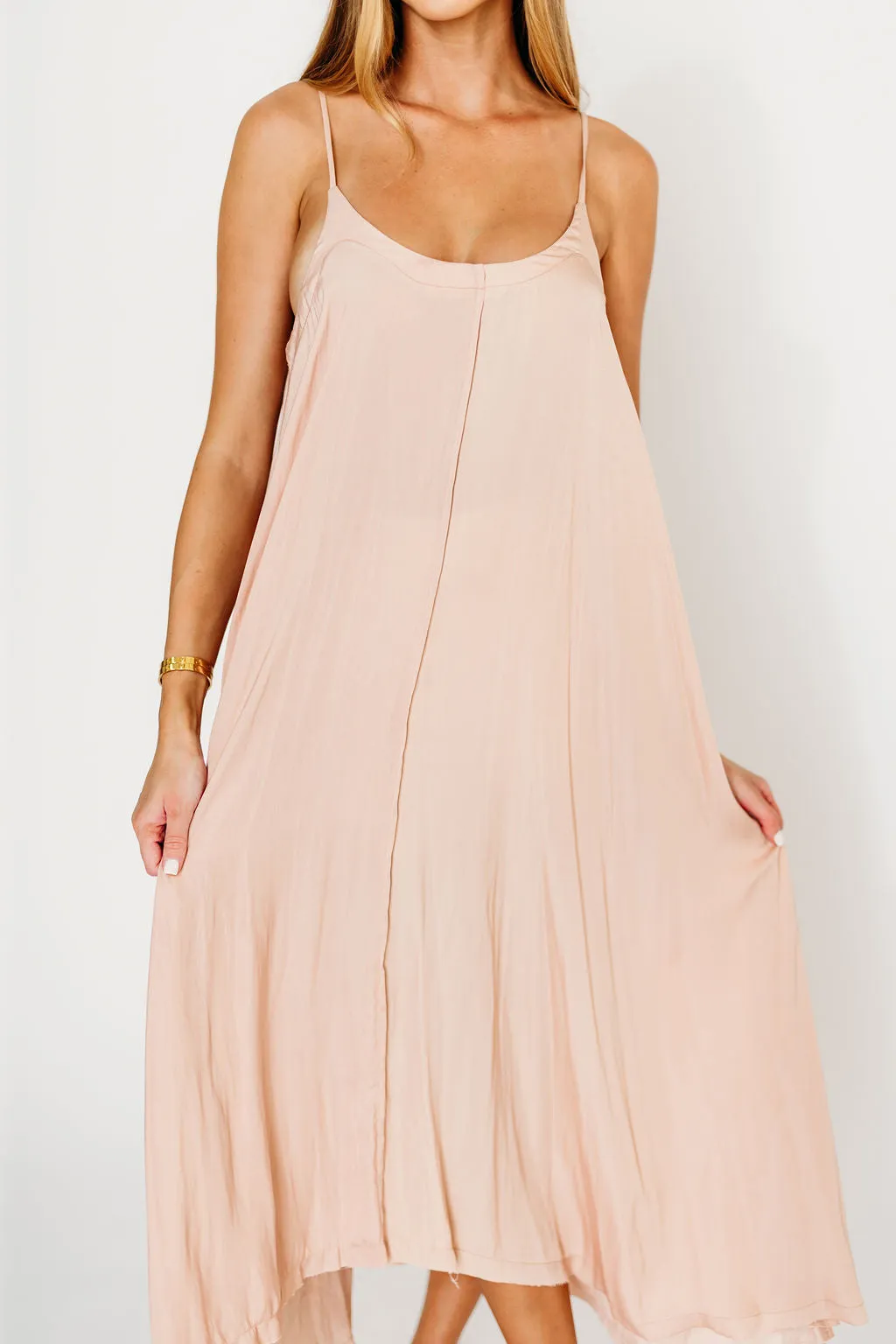 Ensley Satin Tent Maxi Dress in Pink Clay