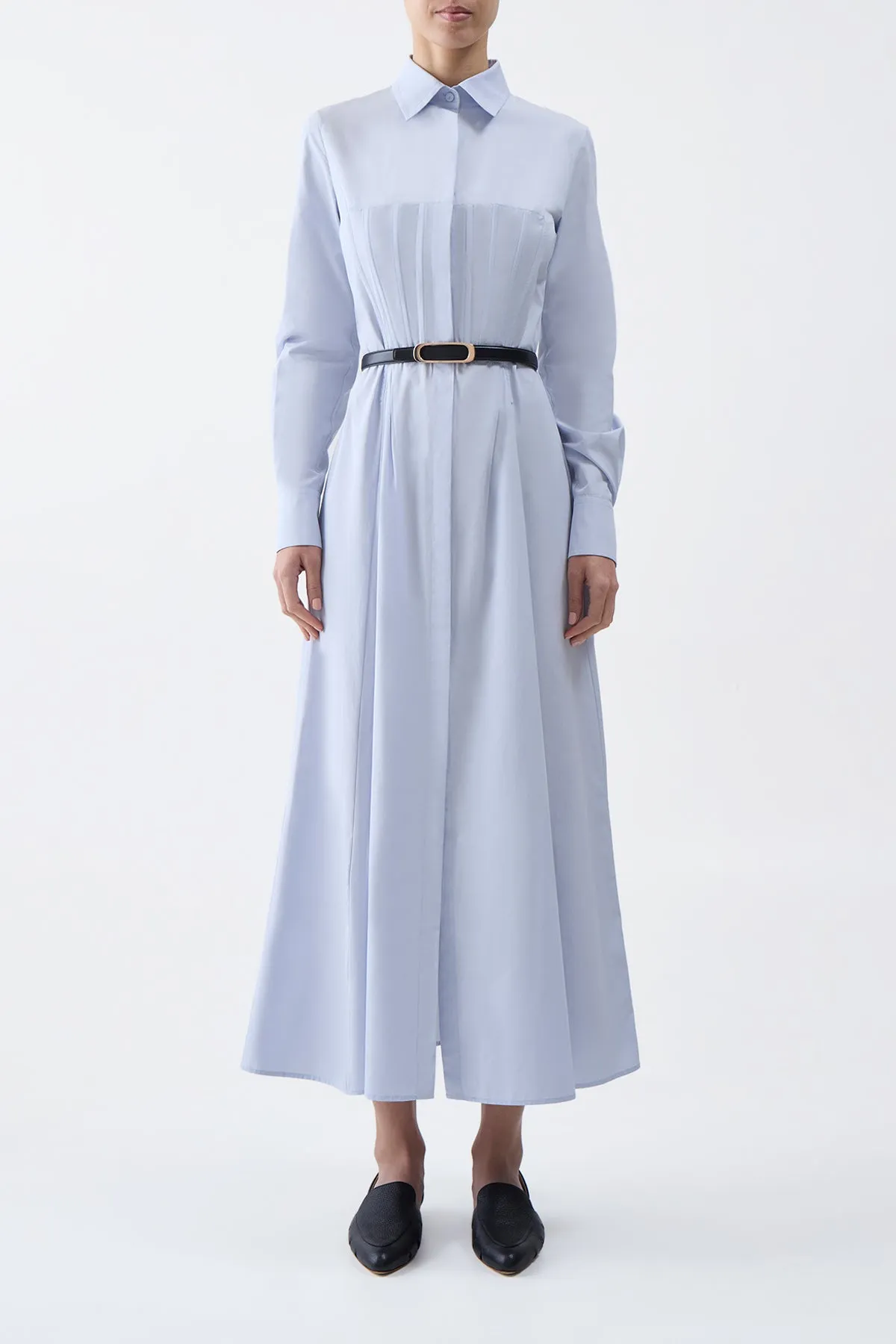 Eugene Maxi Shirtdress in Light Blue Sea Island Cotton