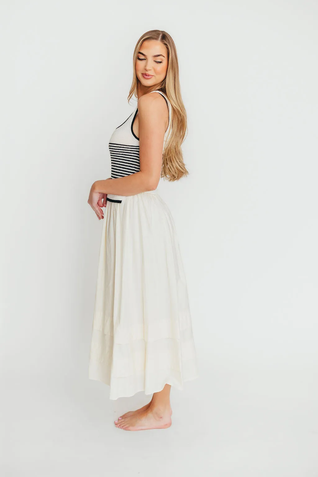 Fallon Combination Midi Dress in Cream