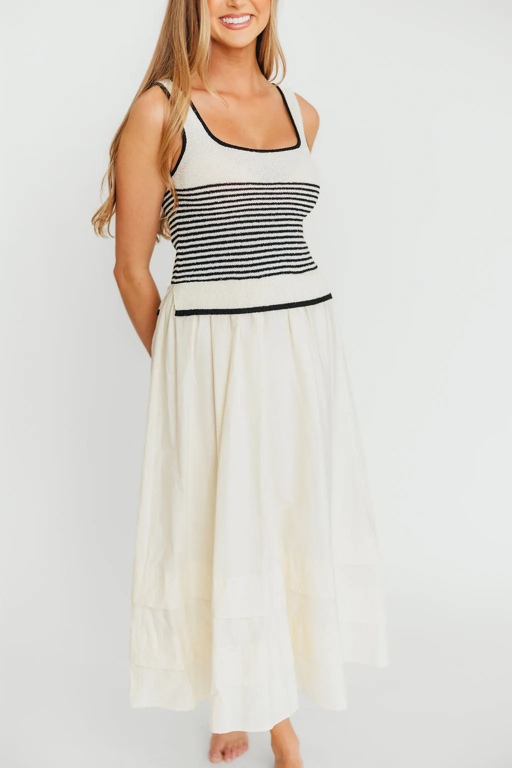 Fallon Combination Midi Dress in Cream