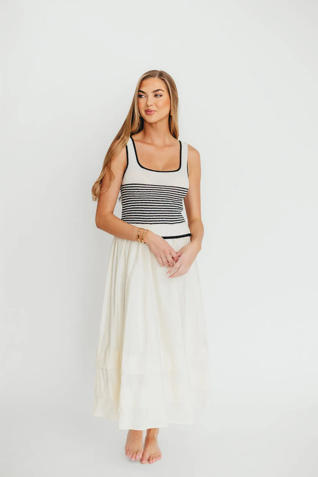 Fallon Combination Midi Dress in Cream