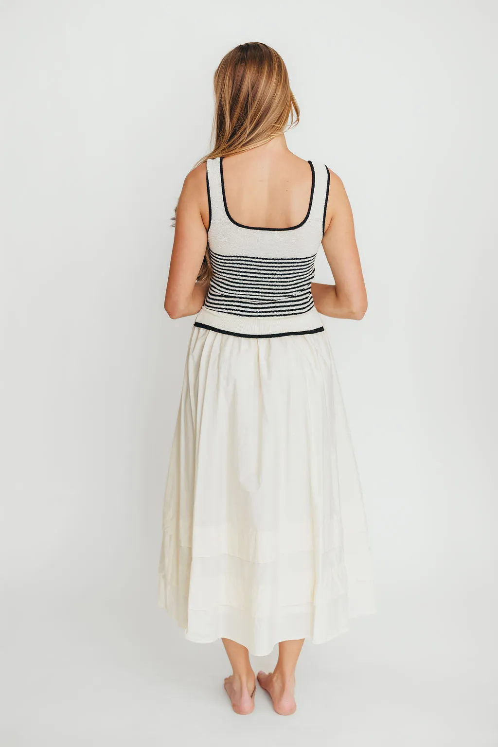 Fallon Combination Midi Dress in Cream